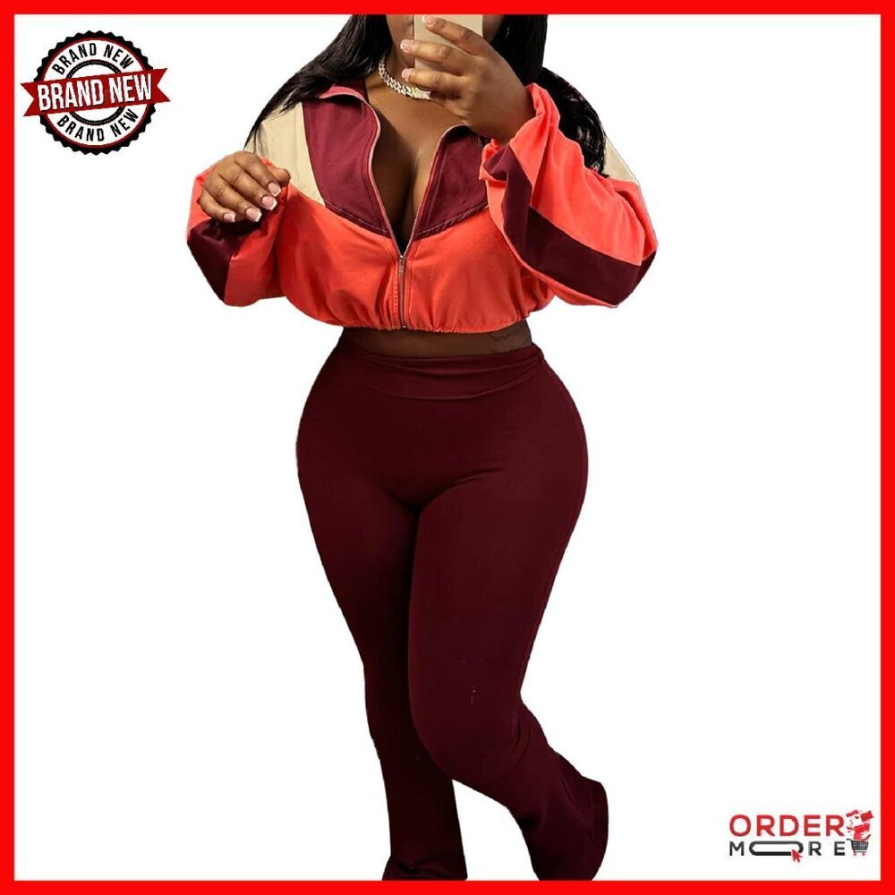 Women's 2-Piece Tracksuit Set Long Sleeve Zip Jacket Flared Leggings